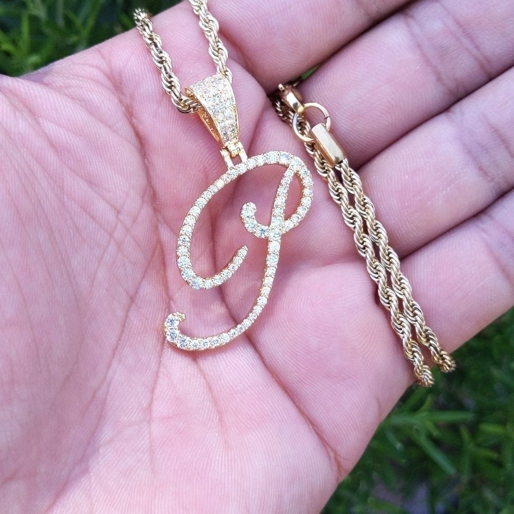 18"Rope Chain - Gold Finish Cursive P. Initial - image 5